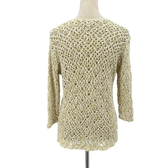 J. Jill Lemongrass Marled Yellow Open Stitch Crochet Chunky Knit Unlined Top - Picture 6 of 14